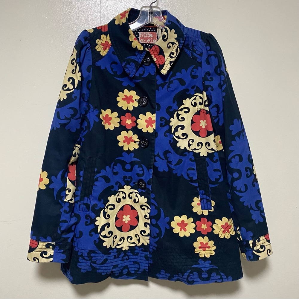 Bica Cheia Anthropologie Floral Medallion Button Down Jacket Coat Sz 6